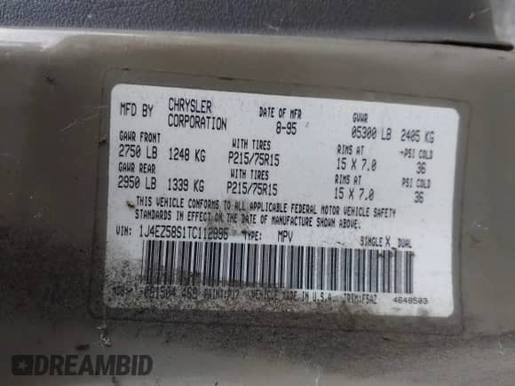 1996 Jeep Grand Cherokee with VIN 1J4EZ58S1TC112995, listed as a IAAI auction lot 41706966 with 356,727 mi miles and . Bid and sale history available at DreamBid. Image 9.