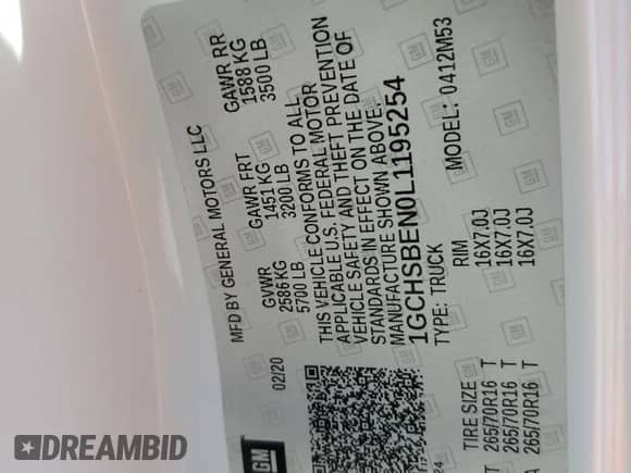 2020 Chevrolet Colorado 2WD Work Truck с VIN 1GCHSBEN0L1195254, выставлен на аукционе Copart как лот 67027075 с пробегом 82 814 миль миль и Списание • Salvage title. История ставок и продаж доступна на DreamBid. Изображение 12.