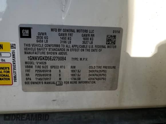 2014 Chevrolet Traverse LT with VIN 1GNKVGKD5EJ279084, listed as a Copart auction lot 80495165 with 110,711 mi miles and Salvage title. Bid and sale history available at DreamBid. Image 13.