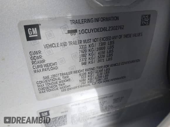 2020 Chevrolet Silverado 1500 LT с VIN 1GCUYDED6LZ302762, выставлен на аукционе IAAI как лот 41402510 с пробегом 150 000 миль миль и . История ставок и продаж доступна на DreamBid. Изображение 9.
