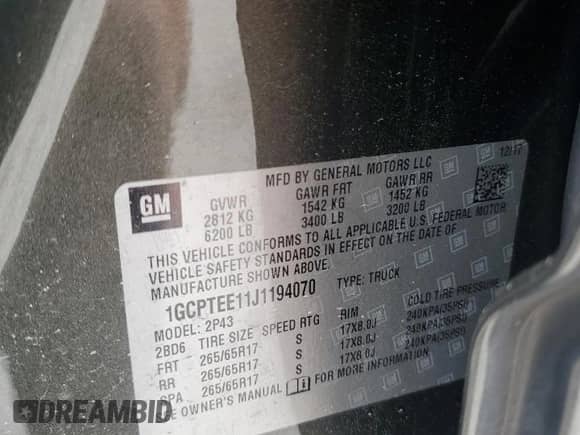 2018 Chevrolet Colorado 4WD ZR2 с VIN 1GCPTEE11J1194070, выставлен на аукционе Copart как лот 52037025 с пробегом 104 858 миль миль и Чистый • Clean title. История ставок и продаж доступна на DreamBid. Изображение 12.