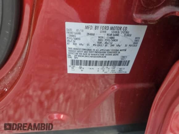 2010 Ford Edge Limited with VIN 2FMDK3KC4ABA96439, listed as a Copart auction lot 70274475 with 127,268 mi miles and Salvage title. Bid and sale history available at DreamBid. Image 13.
