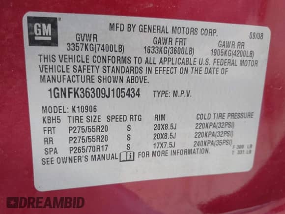 2009 Chevrolet Suburban LTZ z VIN 1GNFK36309J105434, wystawiony jako IAAI lot #42062907 z przebiegiem 132 674 mil mil oraz . Historia ofert i sprzedaży dostępna na DreamBid. Obrazek 9.