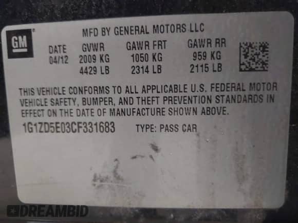 2012 Chevrolet Malibu 2LT z VIN 1G1ZD5E03CF331683, wystawiony jako IAAI lot #43185016 z przebiegiem 200 521 mil mil oraz . Historia ofert i sprzedaży dostępna na DreamBid. Obrazek 9.