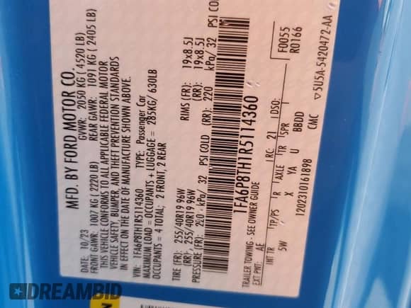 2024 Ford Mustang EcoBoost с VIN 1FA6P8TH1R5114360, выставлен на аукционе Copart как лот 80071875 с пробегом 26 141 миль миль и Списание • Salvage title. История ставок и продаж доступна на DreamBid. Изображение 12.