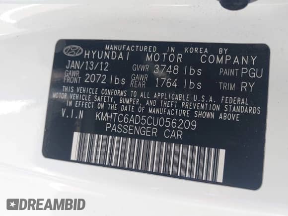 2012 Hyundai Veloster w/Black Int с VIN KMHTC6AD5CU056209, выставлен на аукционе IAAI как лот 42565571 с пробегом 137 908 миль миль и . История ставок и продаж доступна на DreamBid. Изображение 9.