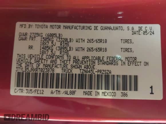2024 Toyota Tacoma SR5 z VIN 3TYLB5JNXRT023878, wystawiony jako IAAI lot #43246001 z przebiegiem 9 321 mil mil oraz . Historia ofert i sprzedaży dostępna na DreamBid. Obrazek 9.