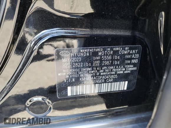 2023 Hyundai Ioniq 6 Preferred с VIN KMHM34AC0PA045805, выставлен на аукционе Copart как лот 68452704 с пробегом 1 230 миль миль и Чистый • Clean title. История ставок и продаж доступна на DreamBid. Изображение 12.