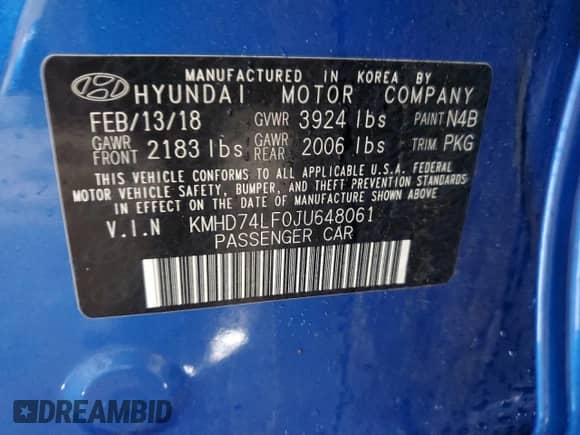 2018 Hyundai Elantra SE z VIN KMHD74LF0JU648061, wystawiony jako Copart lot #84045385 z przebiegiem 22 207 mil mil oraz Szkoda całkowita • Salvage title. Historia ofert i sprzedaży dostępna na DreamBid. Obrazek 13.