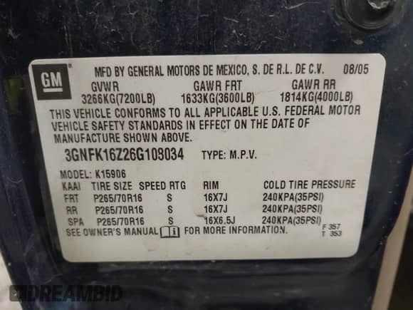 2006 Chevrolet Suburban LT z VIN 3GNFK16Z26G108034, wystawiony jako IAAI lot #41725291 z przebiegiem 202 257 mil mil oraz . Historia ofert i sprzedaży dostępna na DreamBid. Obrazek 9.