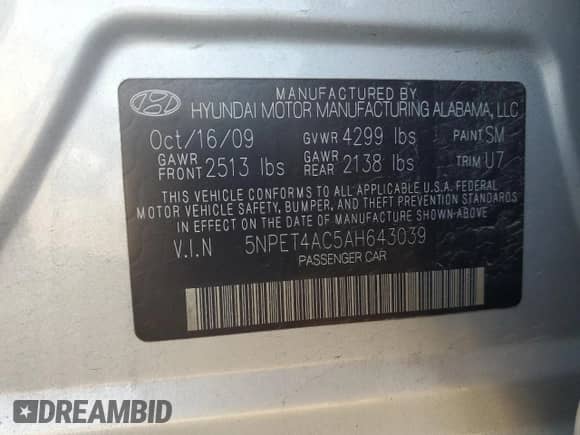 2010 Hyundai Sonata GLS с VIN 5NPET4AC5AH643039, выставлен на аукционе Copart как лот 81841005 с пробегом 167 192 миль миль и Списание • Salvage title. История ставок и продаж доступна на DreamBid. Изображение 12.