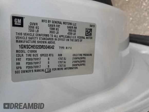 2013 Chevrolet Suburban LS с VIN 1GNSCHE02DR304642, выставлен на аукционе Copart как лот 43291035 с пробегом Не указан миль и Списание • Salvage title. История ставок и продаж доступна на DreamBid. Изображение 15.