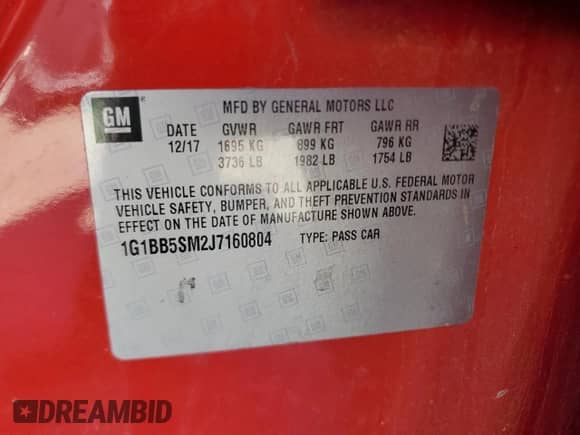 2018 Chevrolet Cruze LS с VIN 1G1BB5SM2J7160804, выставлен на аукционе Copart как лот 70309304 с пробегом 112 127 миль миль и Списание • Salvage title. История ставок и продаж доступна на DreamBid. Изображение 14.