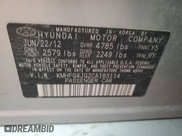 2012 Hyundai Azera с VIN KMHFG4JG2CA183114, выставлен на аукционе Copart как лот 82852674 с пробегом 169 546 миль миль и Списание • Salvage title. История ставок и продаж доступна на DreamBid. Изображение 12.