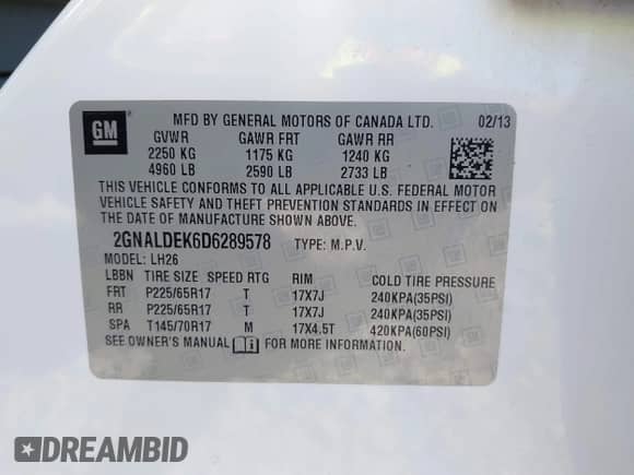 2013 Chevrolet Equinox LT z VIN 2GNALDEK6D6289578, wystawiony jako IAAI lot #43111190 z przebiegiem 146 801 mil mil oraz . Historia ofert i sprzedaży dostępna na DreamBid. Obrazek 9.
