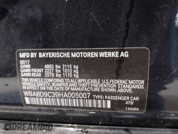 2017 BMW 3 Series 330i xDrive with VIN WBA8D9C39HA005007, listed as a IAAI auction lot 43510762 with 94,520 mi miles and . Bid and sale history available at DreamBid. Image 9.