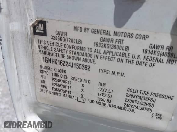 2004 Chevrolet Suburban LT с VIN 1GNFK16Z24J155382, выставлен на аукционе IAAI как лот 42535633 с пробегом 334 407 миль миль и . История ставок и продаж доступна на DreamBid. Изображение 9.