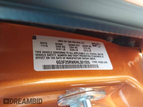 2017 Chevrolet SS с VIN 6G3F25RW6HL301555, выставлен на аукционе IAAI как лот 41163274 с пробегом 50 167 миль миль и . История ставок и продаж доступна на DreamBid. Изображение 9.