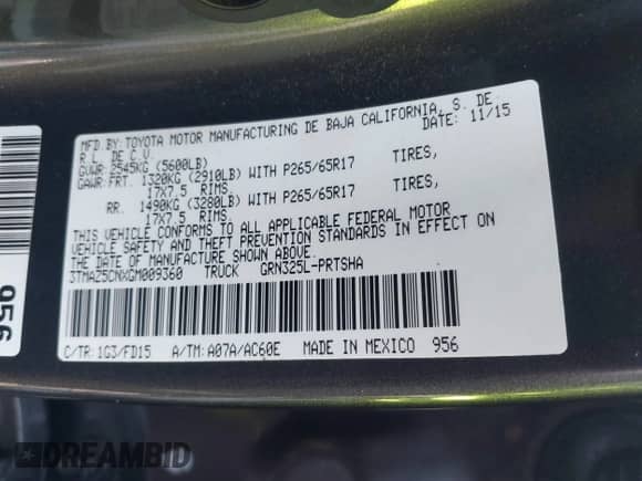 2016 Toyota Tacoma SR5 with VIN 3TMAZ5CNXGM009360, listed as a IAAI auction lot 43186084 with 89,490 mi miles and . Bid and sale history available at DreamBid. Image 9.