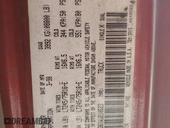 1998 Dodge 2500 с VIN 1B7KC2361WJ210623, выставлен на аукционе Copart как лот 71230185 с пробегом 356 133 миль миль и Списание • Salvage title. История ставок и продаж доступна на DreamBid. Изображение 12.