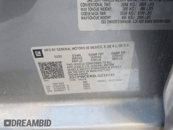 2020 Chevrolet Silverado 1500 LT с VIN 3GCPWCEK6LG233745, выставлен на аукционе IAAI как лот 42989770 с пробегом 137 644 миль миль и . История ставок и продаж доступна на DreamBid. Изображение 9.