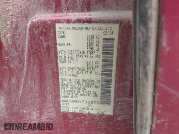 2014 Nissan Frontier SV z VIN 1N6AD0EV8EN730873, wystawiony jako IAAI lot #43032765 z przebiegiem 278 290 mil mil oraz . Historia ofert i sprzedaży dostępna na DreamBid. Obrazek 9.