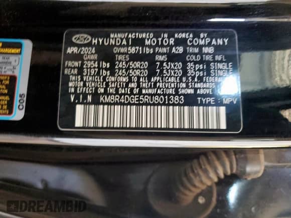2024 Hyundai Palisade SEL с VIN KM8R4DGE5RU801383, выставлен на аукционе Copart как лот 62112255 с пробегом 7 693 миль миль и Списание • Salvage title. История ставок и продаж доступна на DreamBid. Изображение 13.
