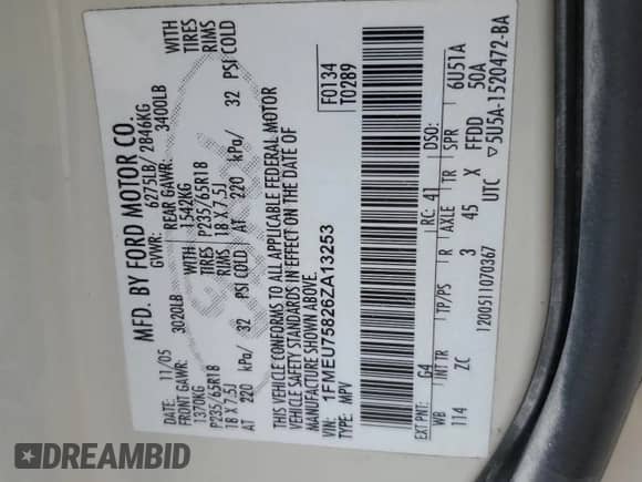 2006 Ford Explorer Limited с VIN 1FMEU75826ZA13253, выставлен на аукционе Copart как лот 80170415 с пробегом 245 409 миль миль и Списание • Salvage title. История ставок и продаж доступна на DreamBid. Изображение 13.