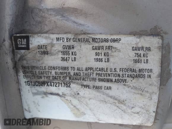 2004 Chevrolet Cavalier с VIN 1G1JC52FX47271762, выставлен на аукционе IAAI как лот 43524777 с пробегом 60 552 миль миль и . История ставок и продаж доступна на DreamBid. Изображение 9.