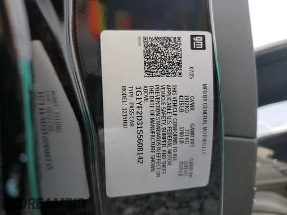 2025 Chevrolet Corvette 3LZ с VIN 1G1YF2D31S5608142, выставлен на аукционе Copart как лот 87016175 с пробегом 182 миль миль и Чистый • Clean title. История ставок и продаж доступна на DreamBid. Изображение 12.