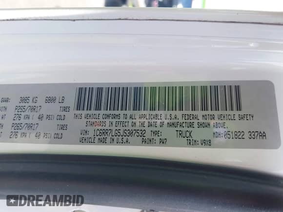 2018 Ram 1500 Big Horn z VIN 1C6RR7LG5JS307532, wystawiony jako IAAI lot #42576909 z przebiegiem 79 530 mil mil oraz . Historia ofert i sprzedaży dostępna na DreamBid. Obrazek 9.