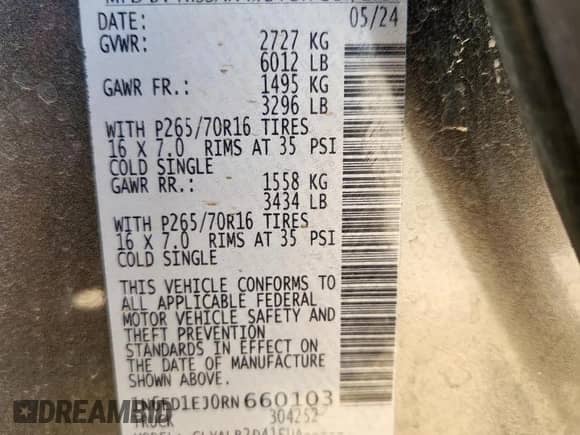 2024 Nissan Frontier SV with VIN 1N6ED1EJ0RN660103, listed as a Copart auction lot 70732745 with 42,619 mi miles and Salvage title. Bid and sale history available at DreamBid. Image 12.