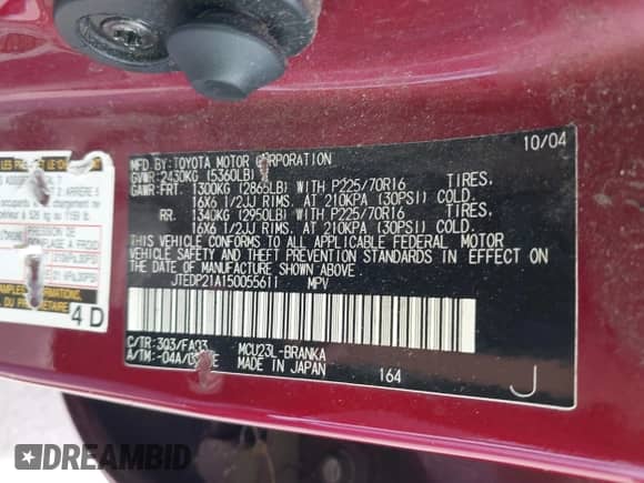 2005 Toyota Highlander с VIN JTEDP21A150055611, выставлен на аукционе IAAI как лот 42797429 с пробегом 121 344 миль миль и . История ставок и продаж доступна на DreamBid. Изображение 9.