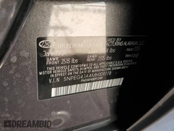 2021 Hyundai Sonata SE с VIN 5NPEG4JA4MH109778, выставлен на аукционе Copart как лот 85377785 с пробегом 48 448 миль миль и Списание • Salvage title. История ставок и продаж доступна на DreamBid. Изображение 12.