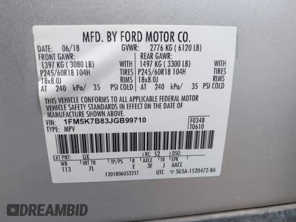 2018 Ford Explorer z VIN 1FM5K7B83JGB99710, wystawiony jako IAAI lot #42787264 z przebiegiem 119 765 mil mil oraz . Historia ofert i sprzedaży dostępna na DreamBid. Obrazek 9.