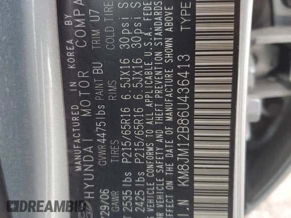 2006 Hyundai Tucson GL z VIN KM8JM12B86U436413, wystawiony jako Copart lot #69462885 z przebiegiem 156 051 mil mil oraz Szkoda całkowita • Salvage title. Historia ofert i sprzedaży dostępna na DreamBid. Obrazek 13.