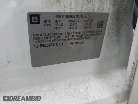 2016 Chevrolet Sonic LTZ with VIN 1G1JE5SB9G4147771, listed as a Copart auction lot 72005675 with 159,208 mi miles and Salvage title. Bid and sale history available at DreamBid. Image 12.