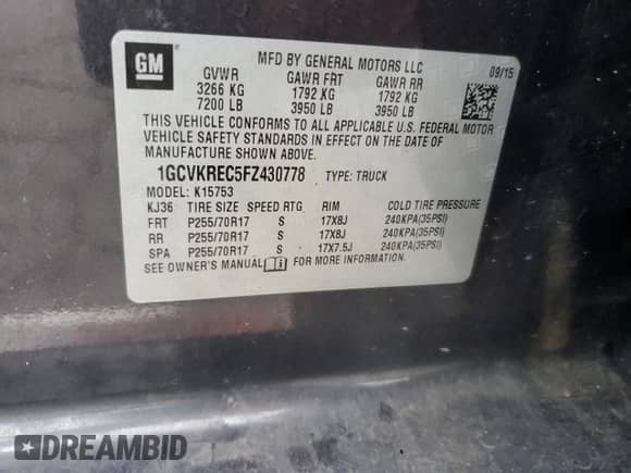 2015 Chevrolet Silverado 1500 LT с VIN 1GCVKREC5FZ430778, выставлен на аукционе Copart как лот 82282625 с пробегом 205 801 миль миль и Списание • Salvage title. История ставок и продаж доступна на DreamBid. Изображение 12.