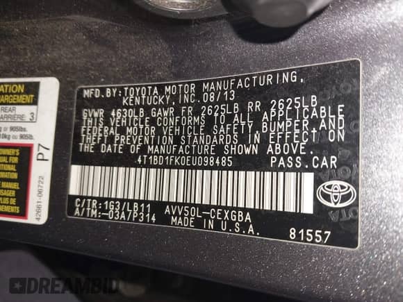 2014 Toyota Camry LE z VIN 4T1BD1FK0EU098485, wystawiony jako IAAI lot #43305714 z przebiegiem 69 977 mil mil oraz . Historia ofert i sprzedaży dostępna na DreamBid. Obrazek 9.