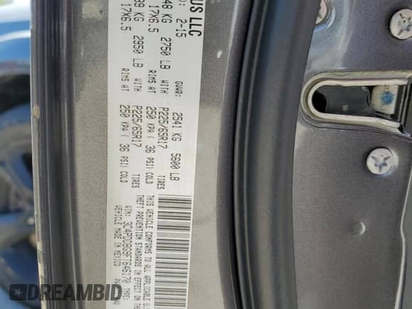 2015 Dodge Journey SXT with VIN 3C4PDDBG9FT646170, listed as a Copart auction lot 85193125 with 177,837 mi miles and Salvage title. Bid and sale history available at DreamBid. Image 13.
