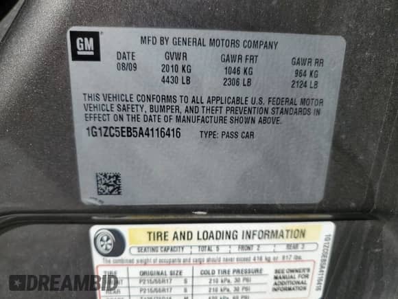 2010 Chevrolet Malibu 1LT с VIN 1G1ZC5EB5A4116416, выставлен на аукционе Copart как лот 84380295 с пробегом 159 462 миль миль и Списание • Salvage title. История ставок и продаж доступна на DreamBid. Изображение 12.