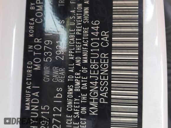 2015 Hyundai Genesis 3.8L z VIN KMHGN4JE8FU101446, wystawiony jako Copart lot #66958914 z przebiegiem 67 206 mil mil oraz Szkoda całkowita • Salvage title. Historia ofert i sprzedaży dostępna na DreamBid. Obrazek 12.