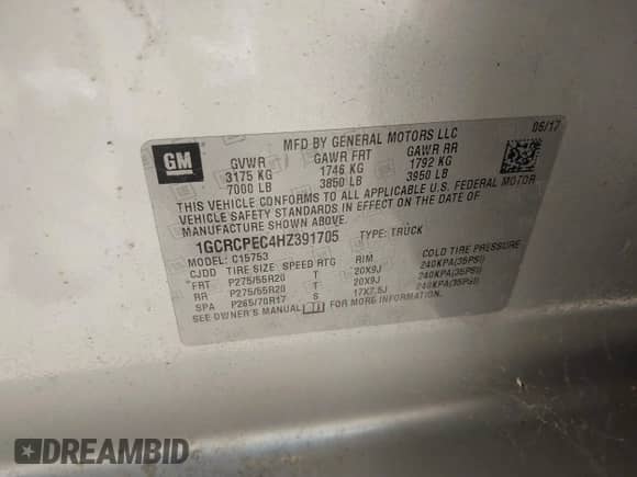 2017 Chevrolet Silverado 1500 Custom с VIN 1GCRCPEC4HZ391705, выставлен на аукционе IAAI как лот 42608589 с пробегом 208 079 миль миль и . История ставок и продаж доступна на DreamBid. Изображение 9.