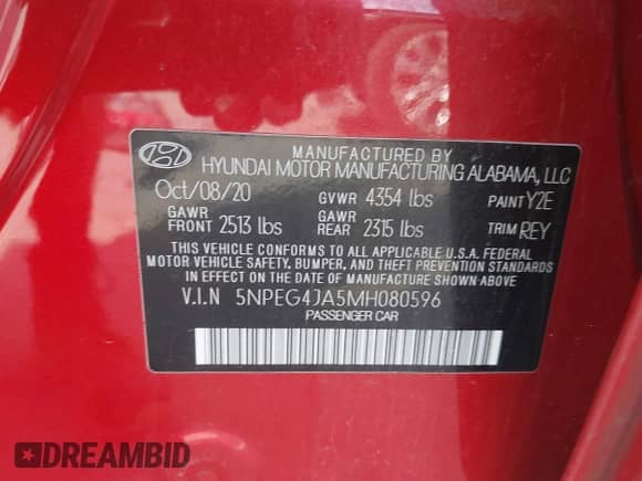 2021 Hyundai Sonata SE with VIN 5NPEG4JA5MH080596, listed as a IAAI auction lot 43320324 with 87,285 mi miles and . Bid and sale history available at DreamBid. Image 9.