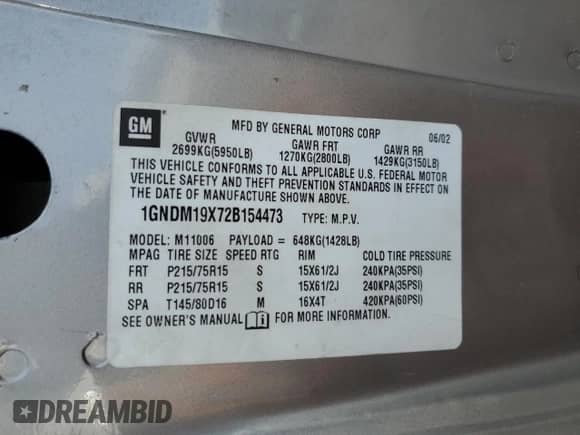 2002 Chevrolet Astro с VIN 1GNDM19X72B154473, выставлен на аукционе Copart как лот 80662995 с пробегом 204 605 миль миль и Списание • Salvage title. История ставок и продаж доступна на DreamBid. Изображение 13.