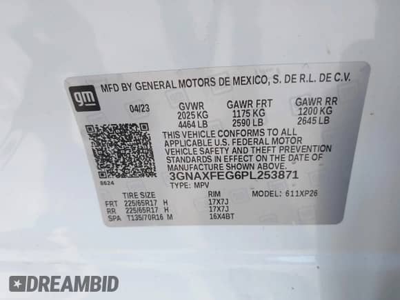 2023 Chevrolet Equinox LS с VIN 3GNAXFEG6PL253871, выставлен на аукционе IAAI как лот 42530604 с пробегом 28 427 миль миль и . История ставок и продаж доступна на DreamBid. Изображение 9.