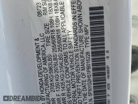 2023 Honda Pilot EX-L z VIN 5FNYG2H51PB016228, wystawiony jako Copart lot #63607195 z przebiegiem 32 468 mil mil oraz Szkoda całkowita • Salvage title. Historia ofert i sprzedaży dostępna na DreamBid. Obrazek 13.