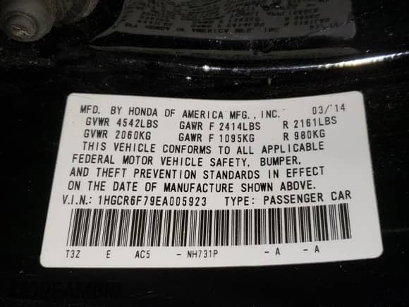 2014 Honda Accord Touring с VIN 1HGCR6F79EA005923, выставлен на аукционе Copart как лот 51061945 с пробегом 107 974 миль миль и Чистый • Clean title. История ставок и продаж доступна на DreamBid. Изображение 12.