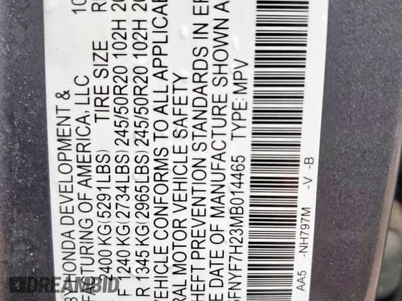 2021 Honda Passport Sport z VIN 5FNYF7H23MB014465, wystawiony jako Copart lot #60483005 z przebiegiem 46 533 mil mil oraz Szkoda całkowita • Salvage title. Historia ofert i sprzedaży dostępna na DreamBid. Obrazek 13.