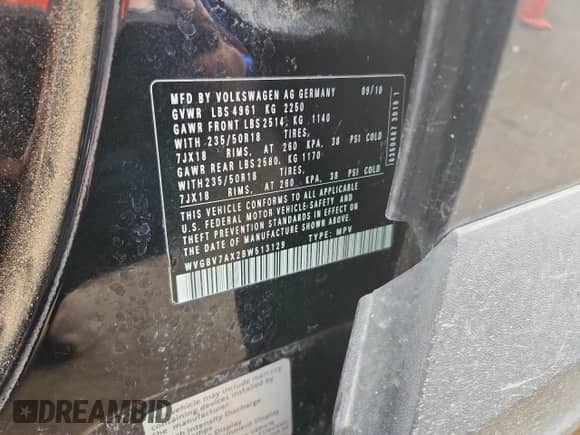 2011 Volkswagen Tiguan S с VIN WVGBV7AX2BW513129, выставлен на аукционе Copart как лот 84416825 с пробегом Не указан миль и Списание • Salvage title. История ставок и продаж доступна на DreamBid. Изображение 13.